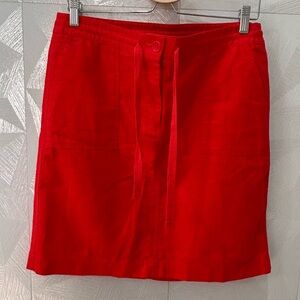 New Talbots Size 10 Petite Linen Cotton Skirt Drawstring Waist Tomato Red No Tag